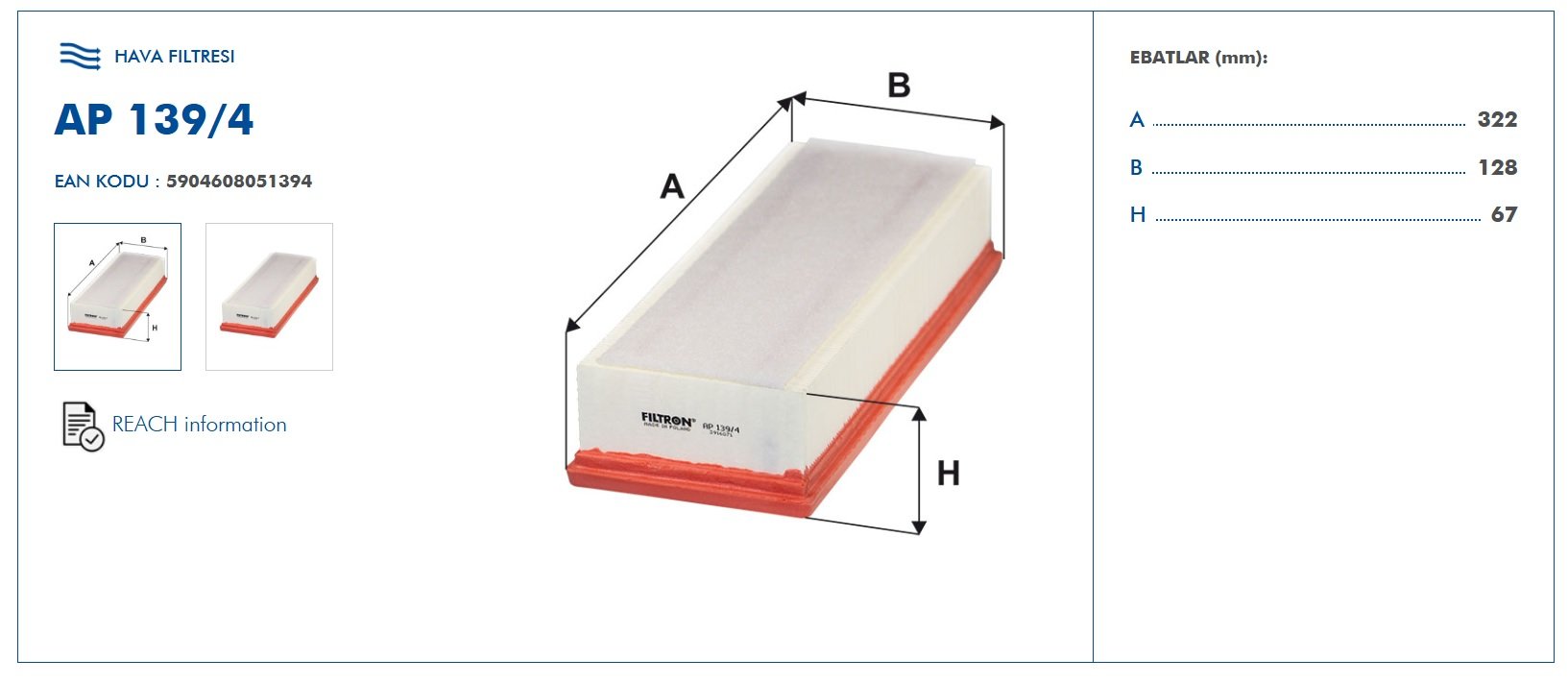 FILTRON AP139-4 Ürün detay ve Boyutları