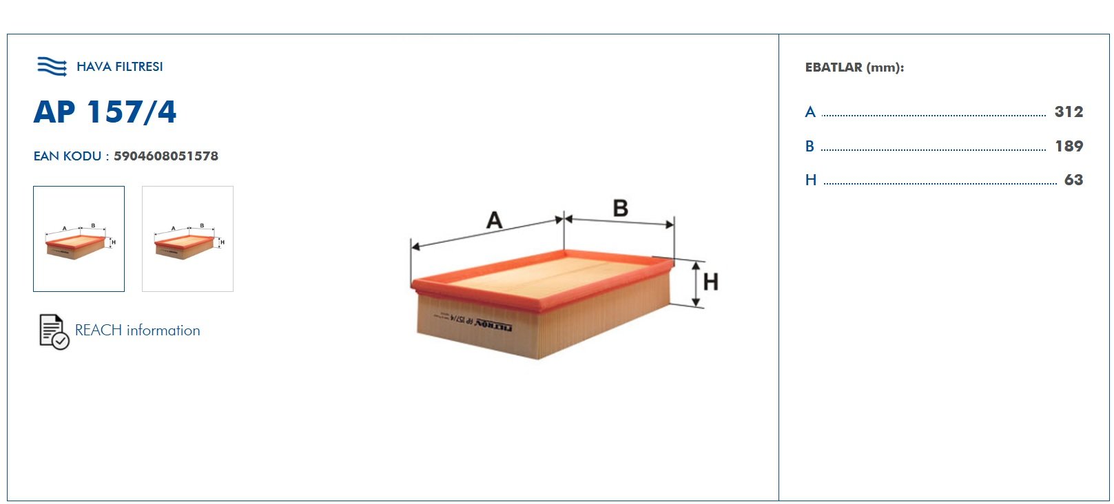 FILTRON AP157-4 Ürün detay ve Boyutları