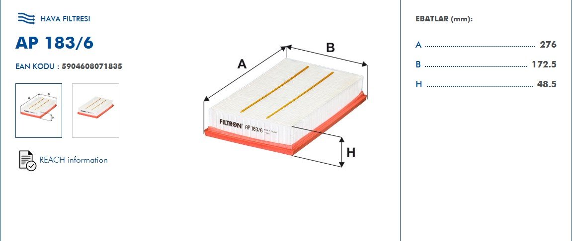 FİLTRON AP183-6 ÜRÜN DETAY VE BOYUTLARI